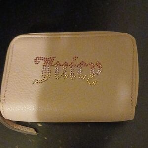 Juicy Couture Tan Key & Card Holder with Rhinestone Logo Color Is Atually A Pink